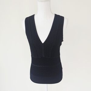 WHBM Black V-neck Mesh and Lace Tank Top Medium